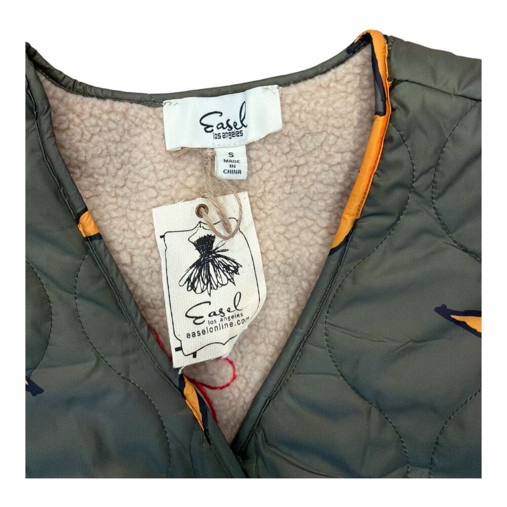 Easel Scribbly Stars Reversible‎ Jacket Quilted Fleece Pockets Green Size Small - Picture 2 of 9